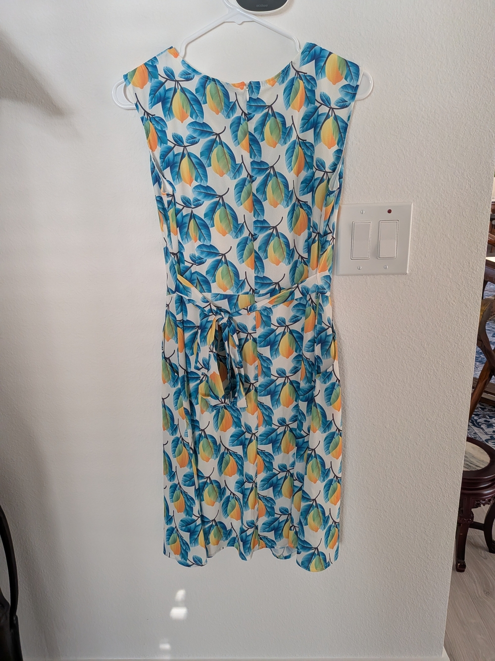 L.A. Soul Lemon Print Sleeveless Fit & Flare Dress Blue Yellow Size L - Picture 3 of 8